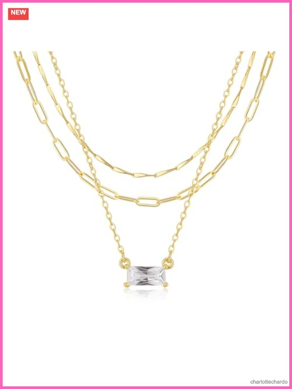 14K Gold Plated Layered Necklace Three-Layer Pendant Women Minimalist